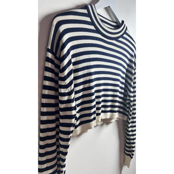 Zara Womens Navy Striped Nautical Long Sleeve Size Small Knit Crop Sweater EUC - Picture 8 of 14